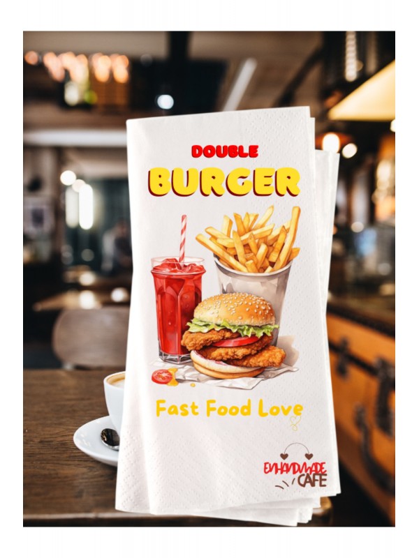 Hambuger Fast Food Temalı Baskılı Cafe Peçetesi 20 Adet 0002